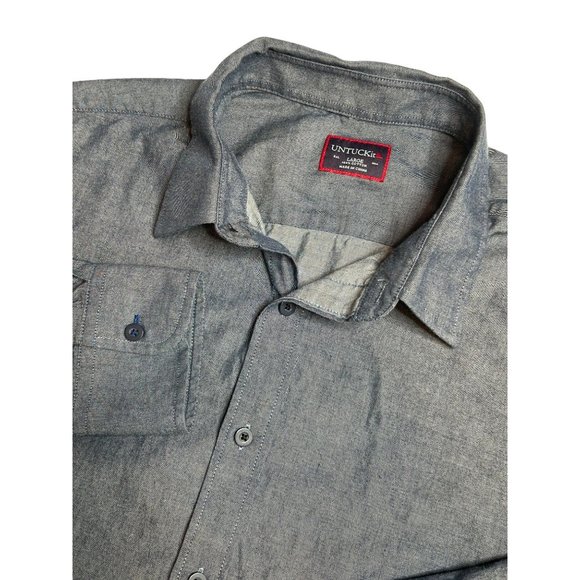 Untuckit Mens Long Sleeve Solid Blue Button Up Size‎ Large 100% Cotton - Picture 1 of 6